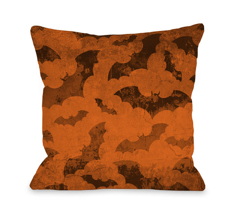 Flying Bats 2- Orange Black Throw Pillow by OBC 16 X 16
