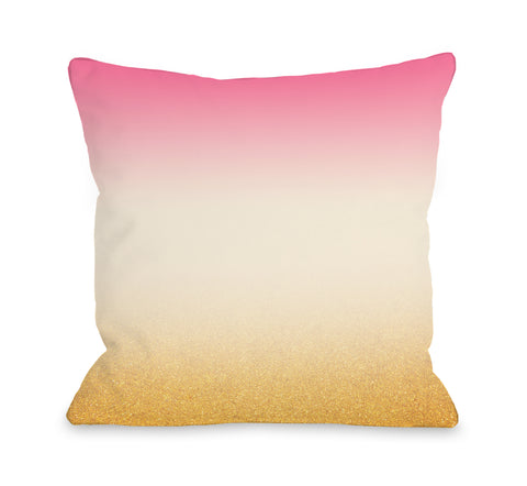 Addy - Pink Cream Gold Throw Pillow by OBC 18 X 18