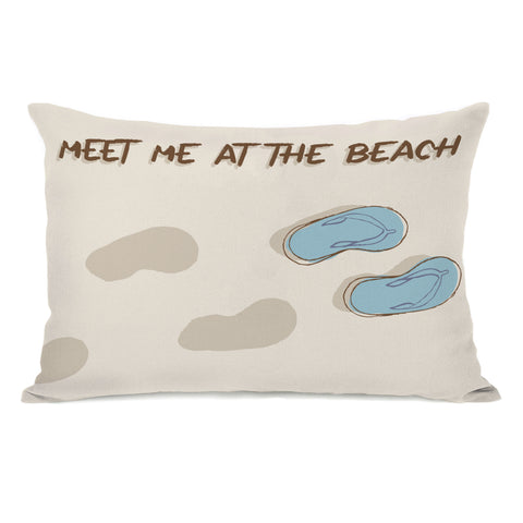 Meet Me At The Beach - Tan Blue Lumbar Pillow by OBC 14 X 20