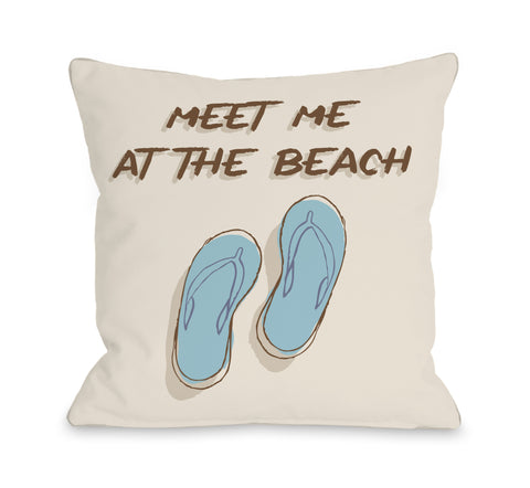 Meet Me At The Beach - Tan Blue Throw Pillow by OBC 16 X 16