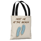 Meet Me At The Beach - Tan Blue 18" Polyester Tote Bag by OBC 18 X 18