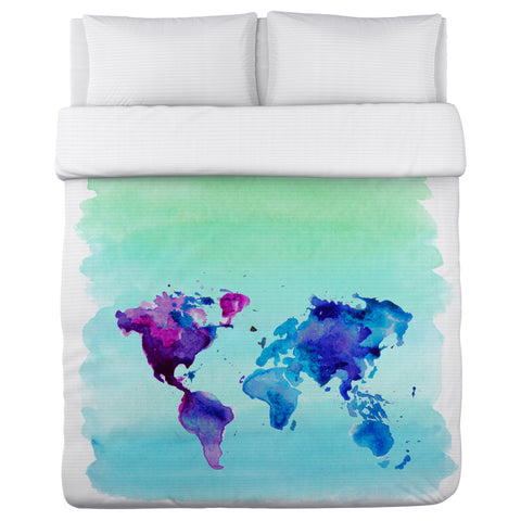 World in Watercolor - Multi Duvet Cover by OBC 104 X 88