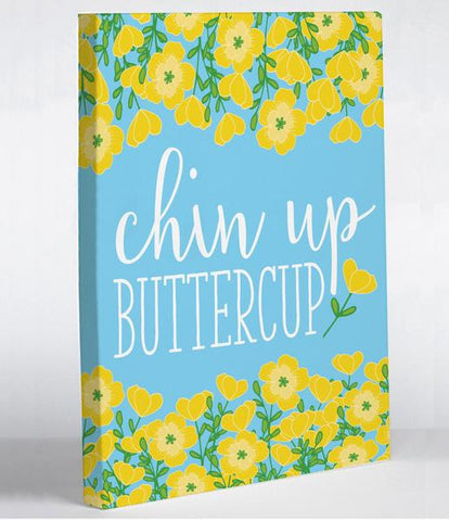 Chin Up Buttercup - Blue Yellow Canvas Wall Decor by Pen & Paint
