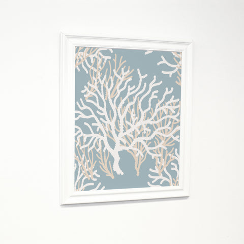 Coral Pattern - Multi White Traditional Framed Canvas by OBC 11 X 14