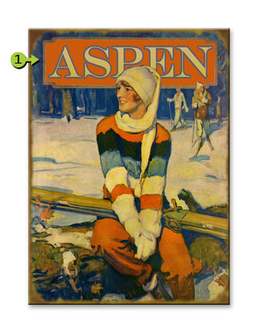Ski Girl In Striped Sweater Metal 23x31