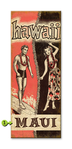 Hawaiian Hula Dancer and Surfer Wood 17x44