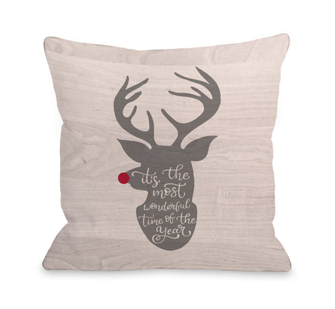Wonderful Time Reindeer - Tan Throw Pillow by OBC 18 X 18