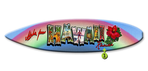 Hawaii Postcard Surfboard Wood 8x32