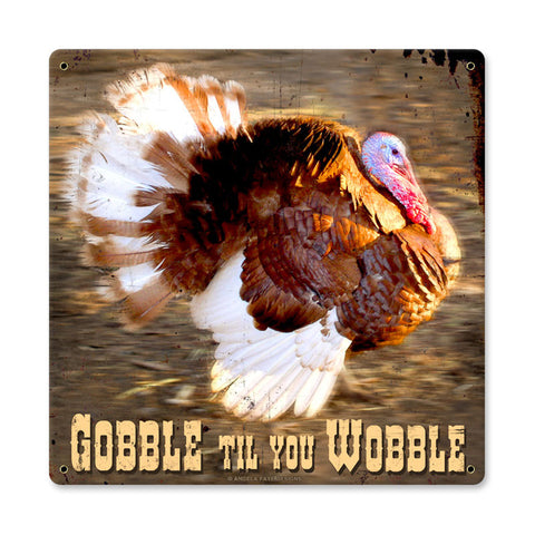 Gobble Turkey Metal Sign Wall Decor 12 x 12