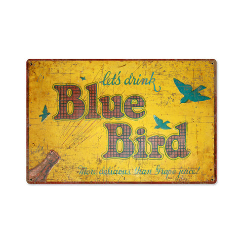Blue Bird Drink Metal Sign Wall Decor 18 x 12