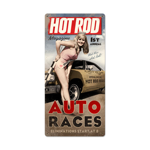 Auto Races Metal Sign Wall Decor 12 x 24