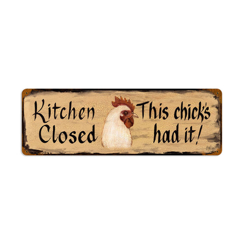 Kitchen Close Metal Sign Wall Decor 24 x 8
