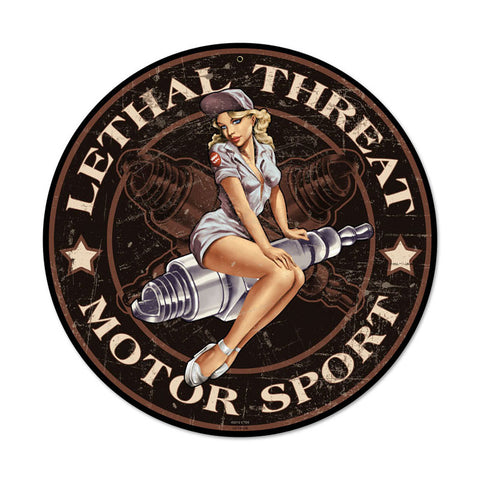 Spark Plug Pinup Metal Sign Wall Decor 14 x 14