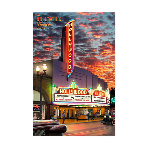 Hollywood Theater Metal Sign Wall Decor 24 x 36
