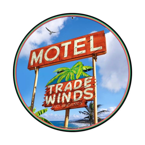 Trade Winds Motel Round Metal Sign Wall Decor 14 x 14