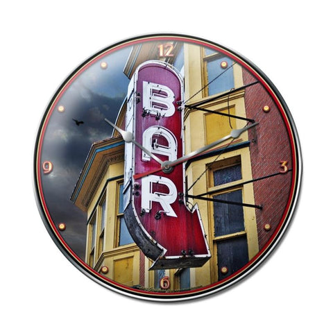 BAR CLOCK Metal Sign Wall Decor 14 x 14