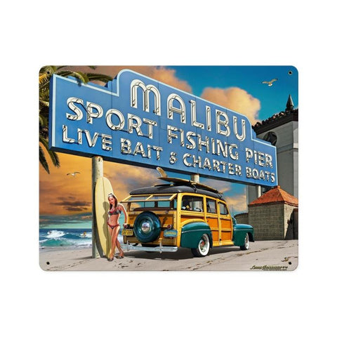 Malibu Pier Metal Sign Wall Decor 15 x 12
