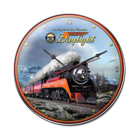 Daylight Winter Train Clock Metal Sign Wall Decor 14 x 14