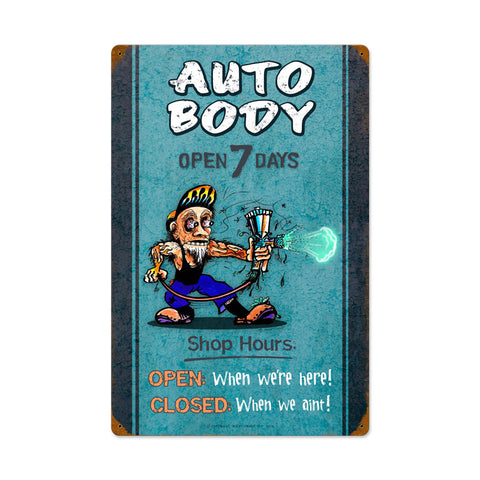 Auto Body Shop Hours Metal Sign Wall Decor 16 x 24