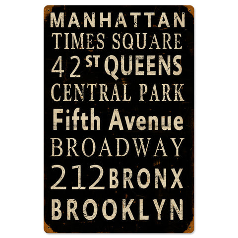 New York Streets Metal Sign Wall Decor 12 x 18