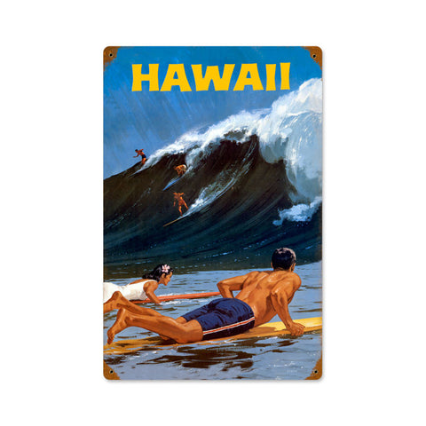 Hawaii Wave Metal Sign Wall Decor 12 x 18