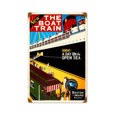 Boat Train Metal Sign Wall Decor 12 x 18
