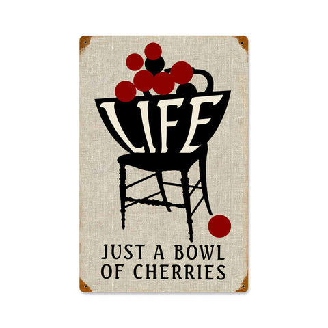 Life Bowl Cherries Metal Sign Wall Decor 12 x 18