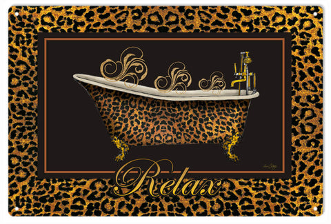 Vintage Leopard Claw Tub Relax Sign