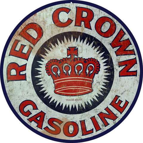 Vintage Red Crown Gasoline Sign 14 Round