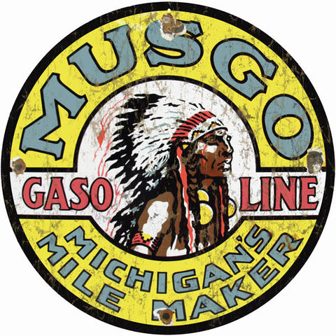 Vintage Musgo Gasoline Sign 14 Round
