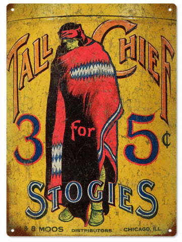 Vintage Tall Chief Cigar Sign 9x12