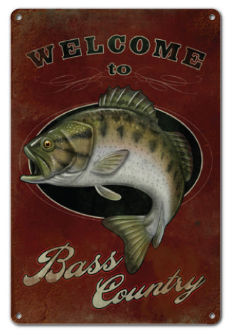 Welcome To Bass Country Fishing Sportsman Metal Sign