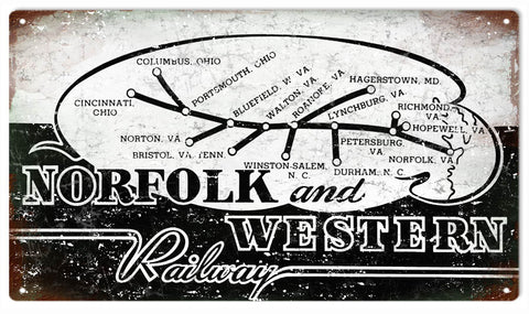 Vintage Norfolk And Western Railway Sign 8x14