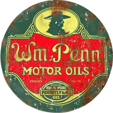 Vintage WM Penn Motor Oil Sign 14 Round
