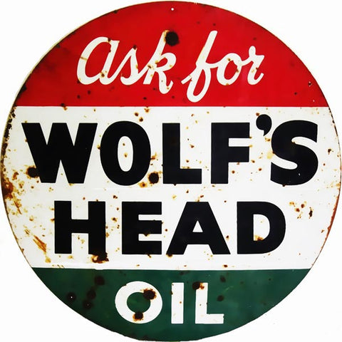 Vintage Wolfs Head Metal Sign