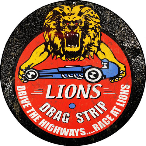 Vintage Lions Drag Strip Sign 14 Round