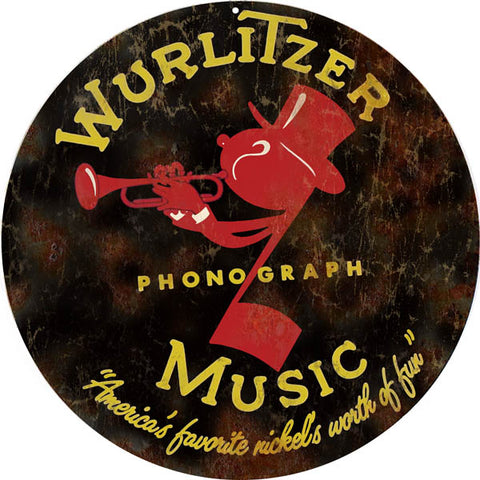 Vintage Wurlitzer Music Sign 14 Round
