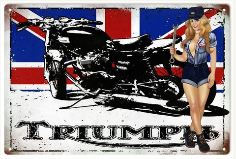 Vintage Triumph Motorcycle Pin Up Girl