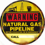 Vintage Warning Natural Gas Pipeline Sign 14 Round