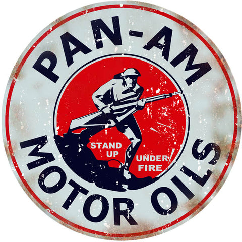 Vintage Pan Am Motor Oils Sign 14 Round