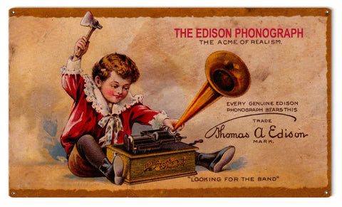 Vintage The Edison Phonograph Sign 8x14