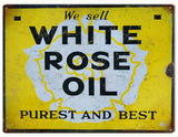 Vintage White Rose Oil Sign 9x12