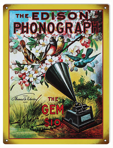 Vintage Edison Phonograph Sign 9x12