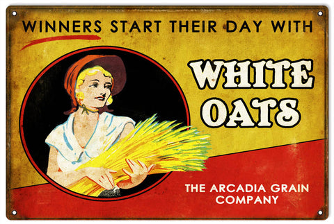 Vintage White Oats Metal Sign