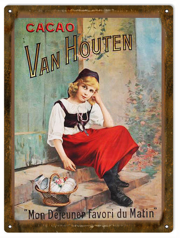 Vintage Van Houten Chocolate Metal Sign