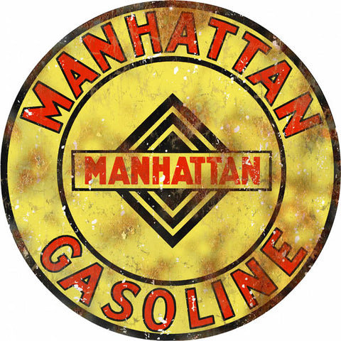 Vintage Manhattan Gasoline Sign 14 Round
