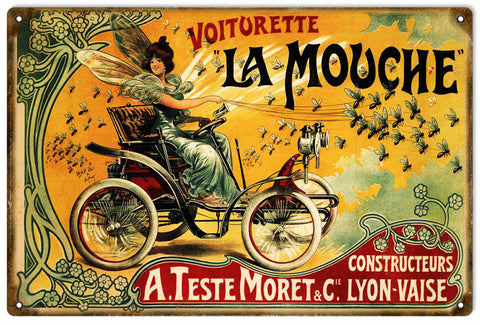 Vintage Voitorette La Mouche Bicycle Metal Sign