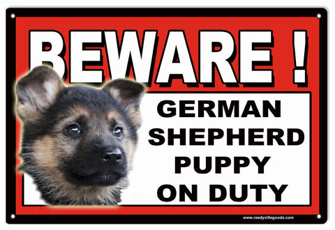 Beware German Shepherd On Duty Metal Sign