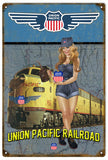 Vintage Union Pacific Railroad Pin Up Girl Sign