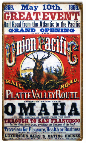 Vintage Union Pacific Railroad Metal Sign